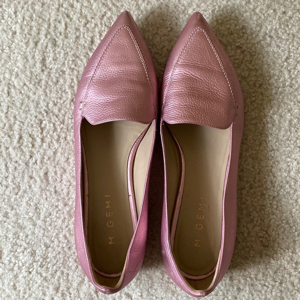 M. GEMI Pink metallic Stellato Sacchetto Leather Loafer Flats Size 38.5